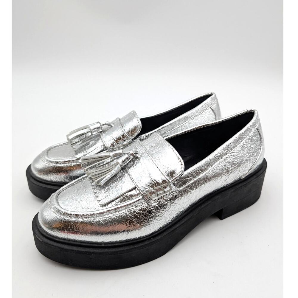 Steven New York Beryn Kiltie Tassel Loafer Women's Silver Size US7.5M EU38